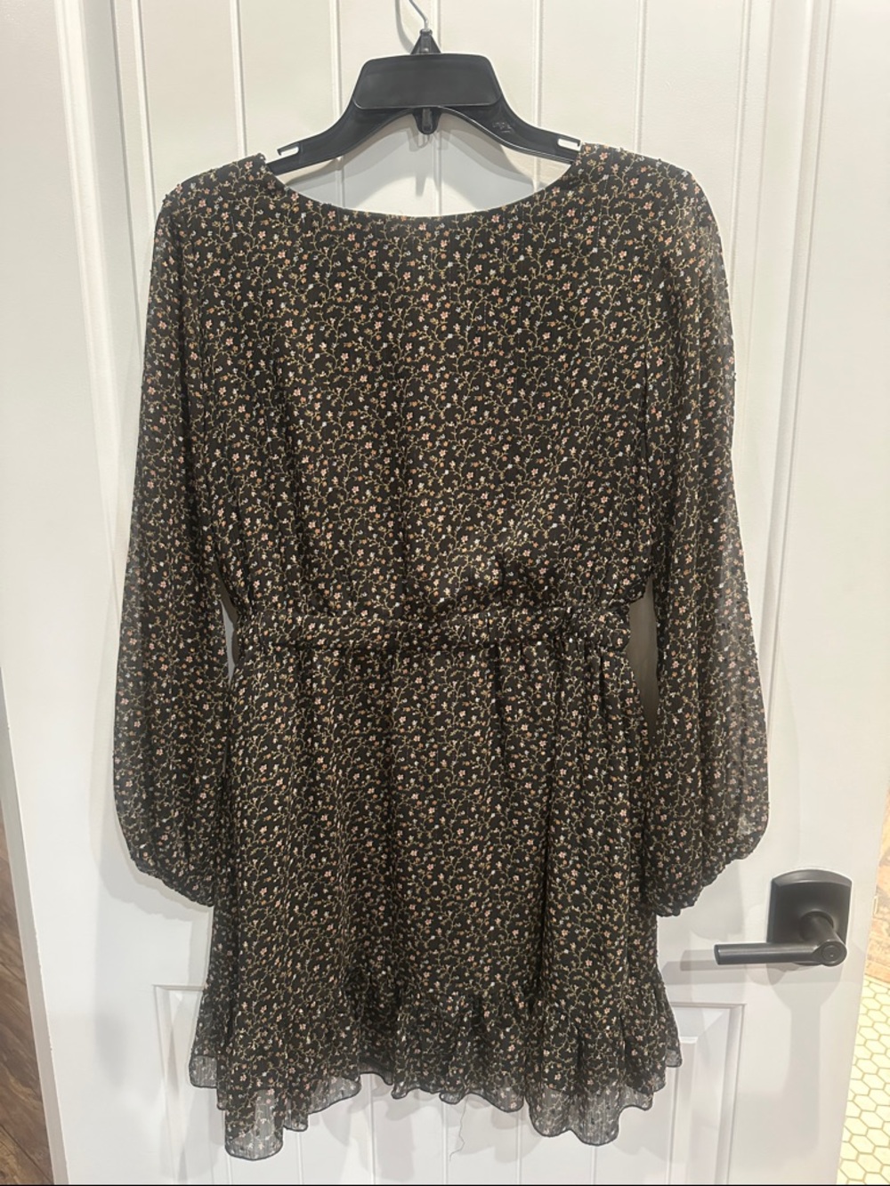 Forever 21 Black Floral Midi Dress with Delicate Print